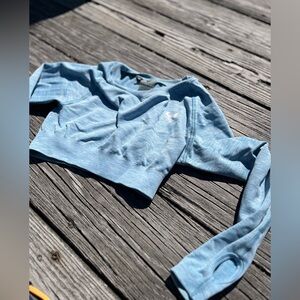 Women's Blue Long Sleeve Top WOMENS BEST CROP TOP WORKOUT GEAR SZ SMALL